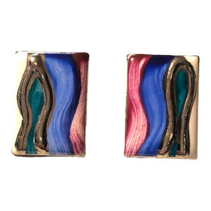 Unique Handcrafted Porcelain Rectangle Hand Painted and Fired Pieced Earrings